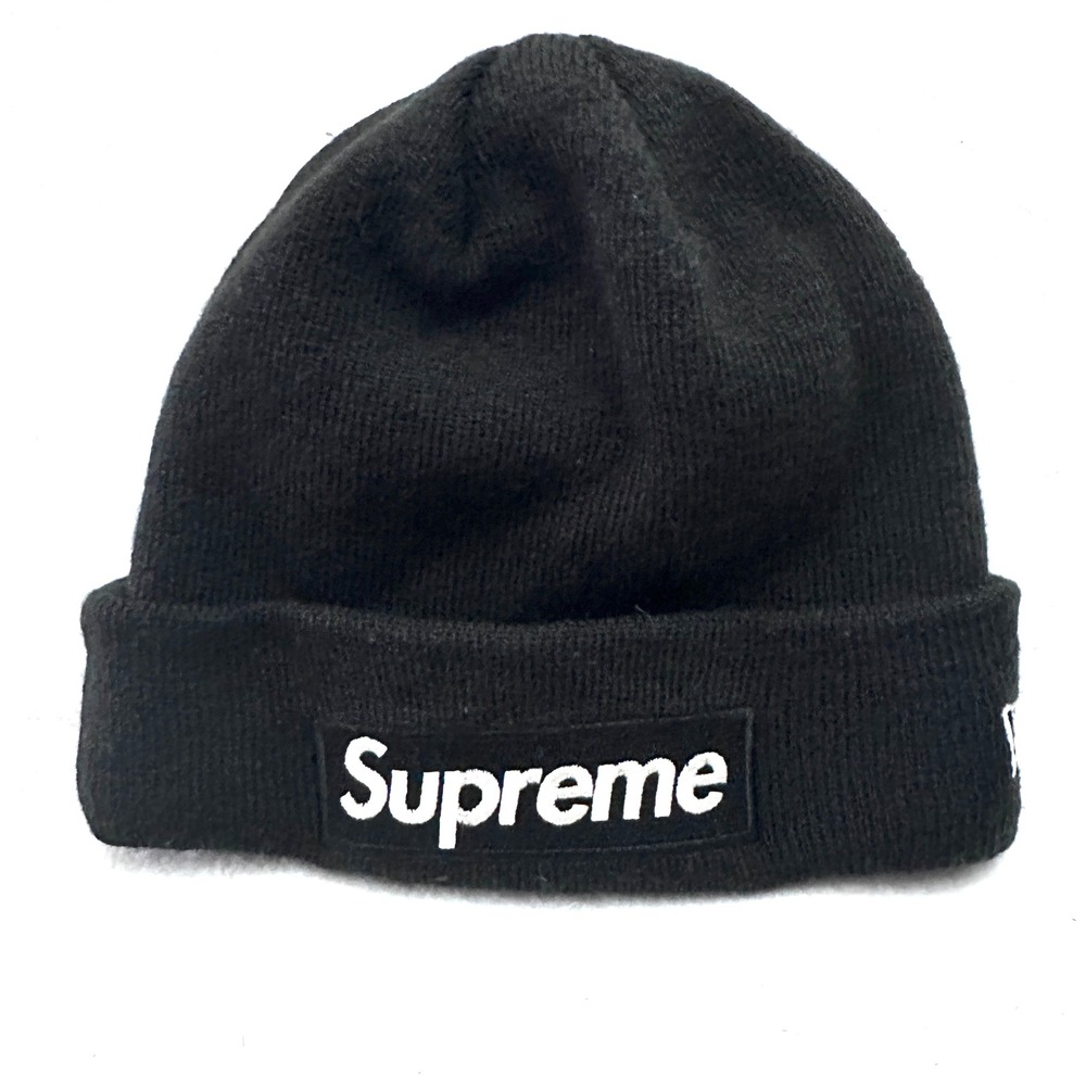 Supreme New Era Box Logo Beanie Black FW18 World Famous Knit Hat Mens